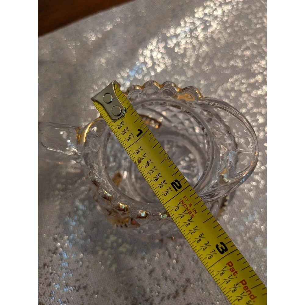 Brilliant Cut Glass/Crystal Creamer Vtg Gold Diamond Star Pattern Scalloped